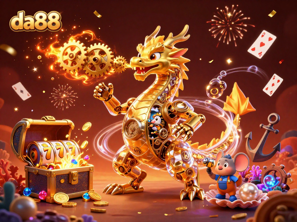 Engage with da88's thrilling golden dragon casino experience featuring dynamic slot reels and treasure!