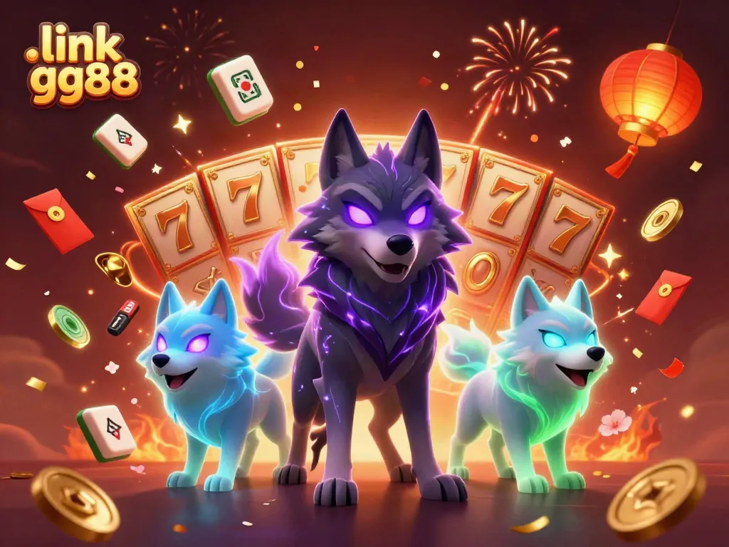 Experience thrilling gameplay with link gg88 featuring an energetic wolf pack illustration amid colorful casino elements.