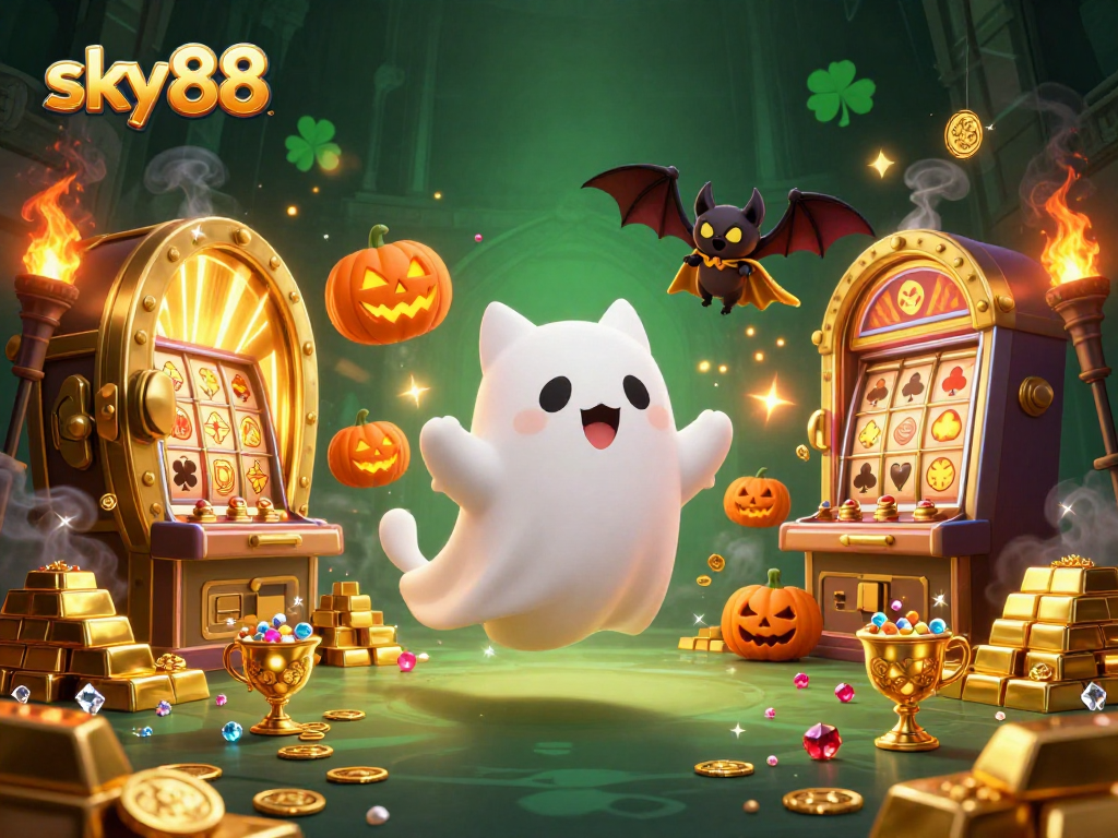 Engage with thrilling games at sky88 featuring a ghost cat and golden treasures in a haunted casino.
