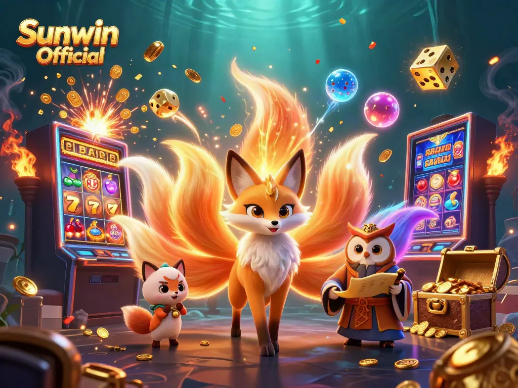 Experience vibrant gaming action with Sunwin Official, featuring animated spirits and dynamic casino elements.