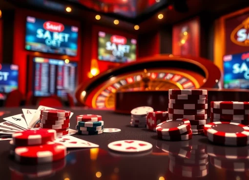 Experience the thrill of SAO BET with vibrant casino games and high-stakes bets at a luxurious table.