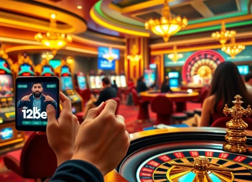 Experience thrilling online gambling with link 12bet showcased on mobile devices and casino tables.
