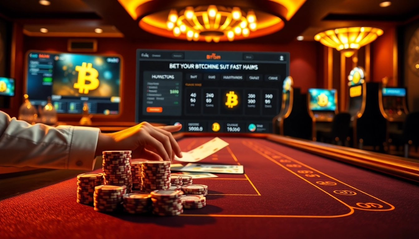Exciting scene of Bitcoin casinos showcasing a luxurious casino table and game interface.