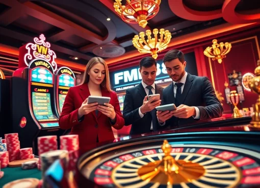 Players engaging with FM88 casino games, showcasing excitement and vibrant atmosphere.