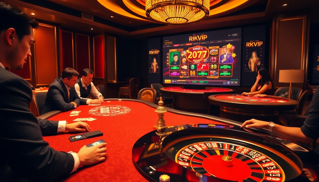 rikvip players enjoying an exciting game with colorful casino elements and vibrant atmosphere
