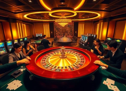 Experience excitement at ww 88 with poker chips and a roulette wheel in a lavish casino.