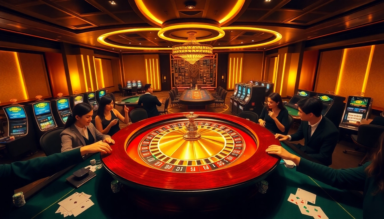 Experience excitement at ww 88 with poker chips and a roulette wheel in a lavish casino.