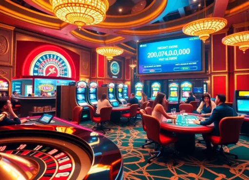 Enjoy a thrilling moment at a casino en ligne avec retrait immédiat featuring poker tables and roulette wheels.