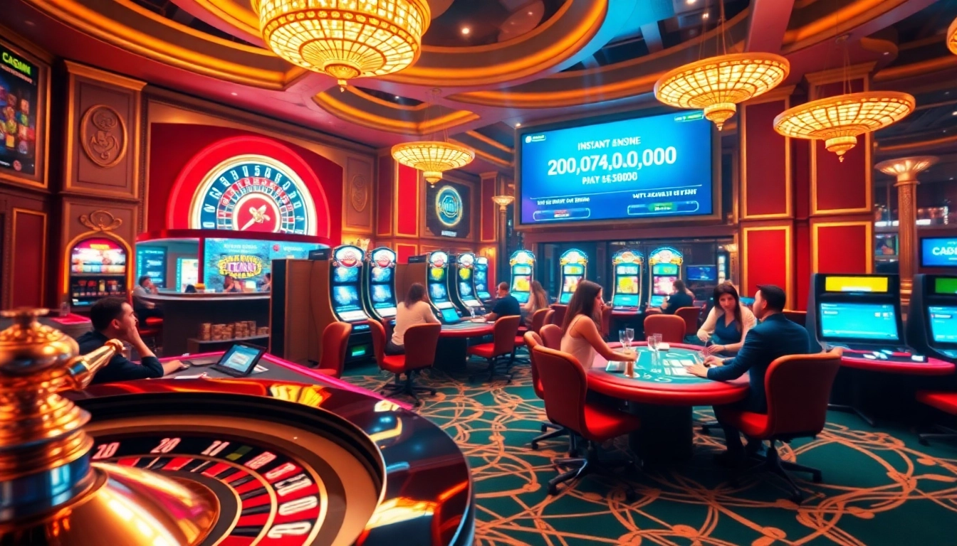 Enjoy a thrilling moment at a casino en ligne avec retrait immédiat featuring poker tables and roulette wheels.