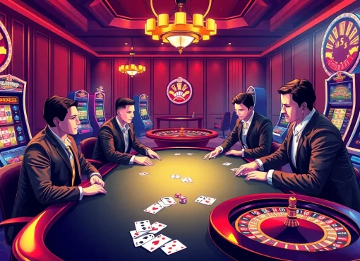 A thrilling moment at nhà cái 789win's luxurious online casino with vibrant slot machines and poker tables.