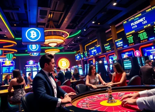 Joueurs prenant part à des jeux fascinants dans un btc casino animé