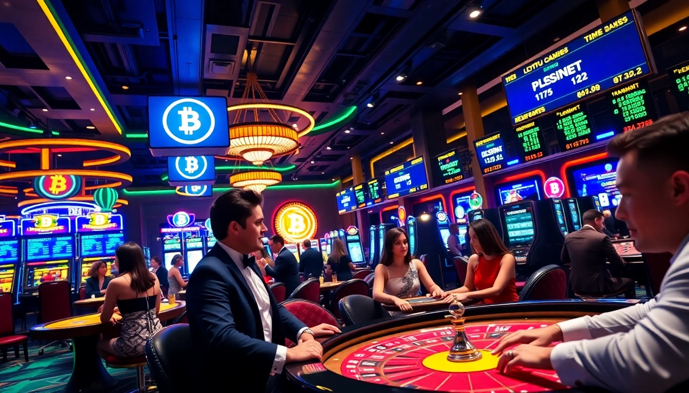 Joueurs prenant part à des jeux fascinants dans un btc casino animé