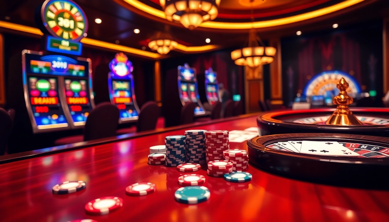 Exciting gameplay at nhà cái lc88 with poker chips and cards on a luxury gaming table.