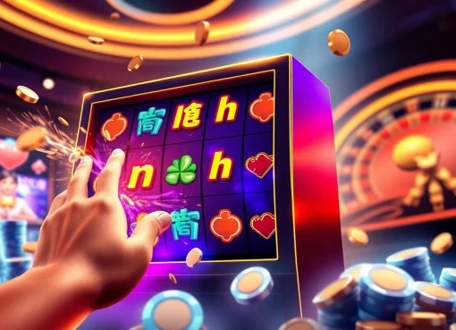 Nổ hũ slot machine featuring a player spinning for big wins in a vibrant casino atmosphere.