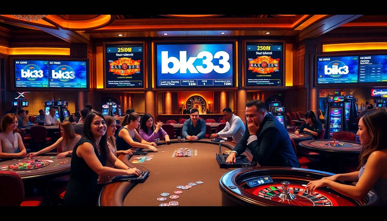 Players enjoying diverse games at Bk33 club's vibrant casino, capturing the excitement of gambling.