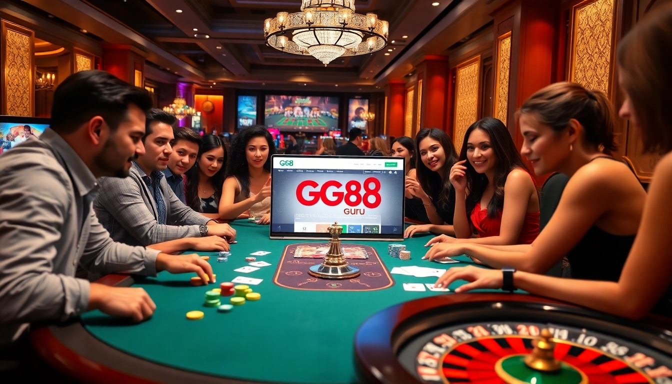Play at GG88 guru's vibrant poker table surrounded by excitement and colorful chips.