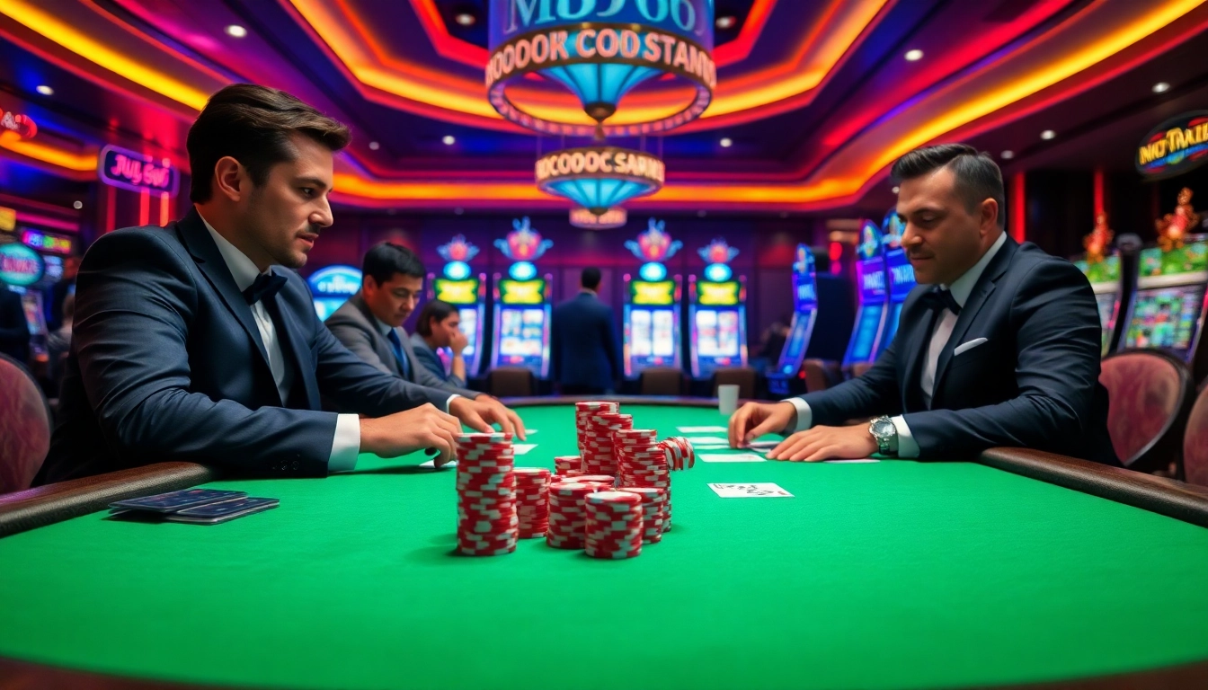 Experience high-stakes poker action at MB66 with professional players and vibrant casino atmosphere.