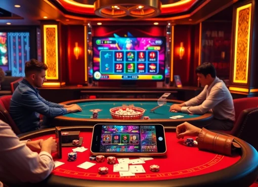 Players experiencing app tài xỉu online thrill at a luxury casino table filled with dice and chips.