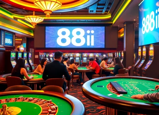 Players enjoying a thrilling game of blackjack at 88i casino with vibrant tables.