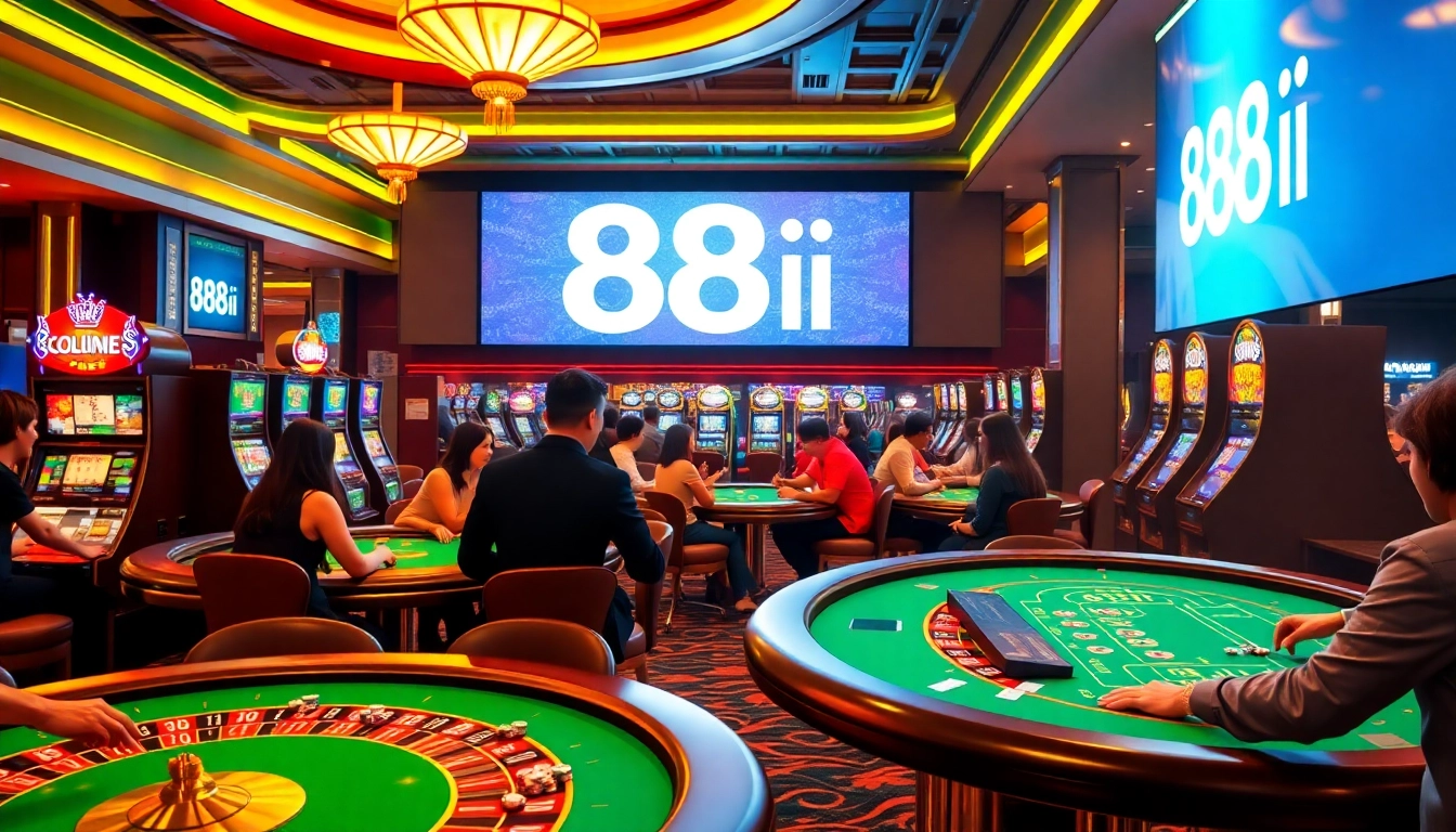 Players enjoying a thrilling game of blackjack at 88i casino with vibrant tables.