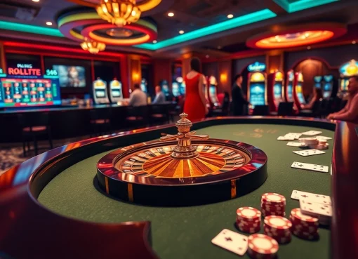 Experience thrilling gaming action at https://du88.miami/ with players celebrating at a vibrant roulette table.