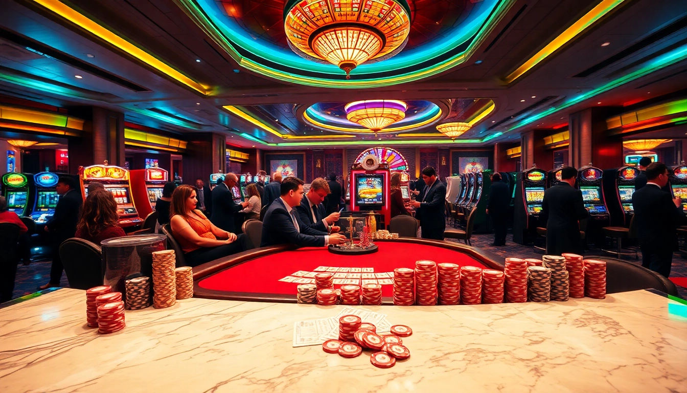 Players engaged in high-stakes poker action at Nhà cái uy tín QQ88's luxurious casino.