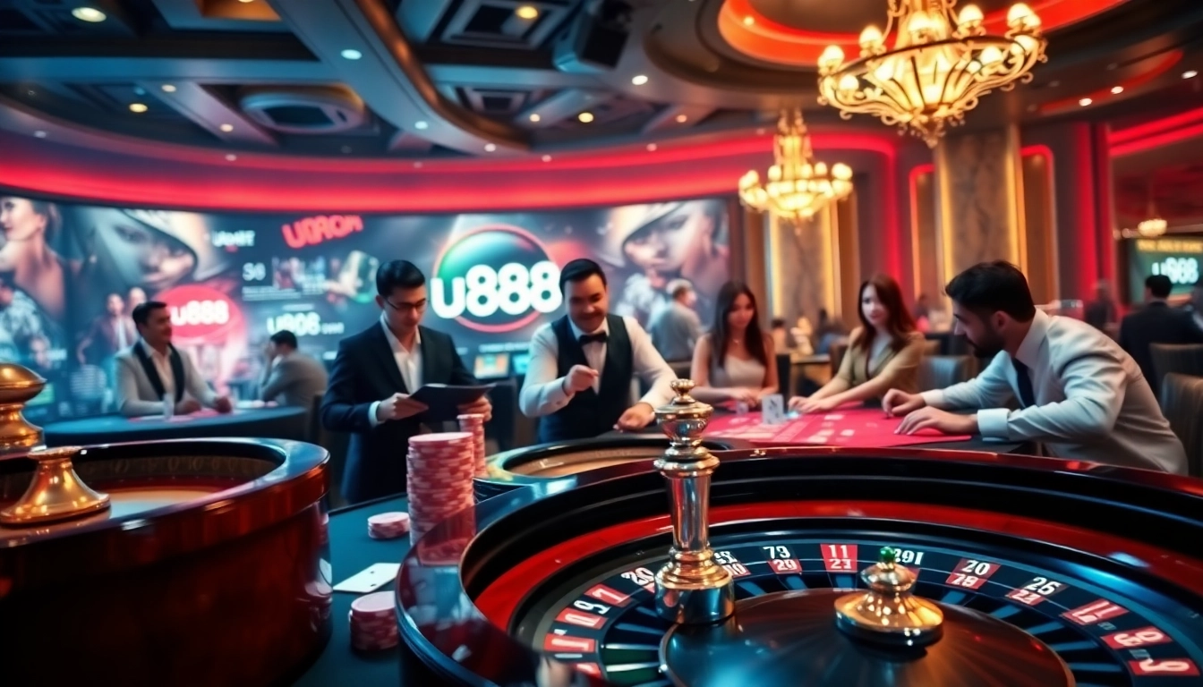 Players enjoying an engaging gaming experience at u888 casino table with poker chips and cards.