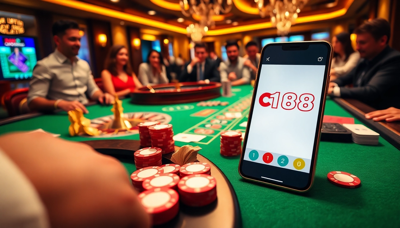 Engaging atmosphere at nhà cái c168 with vibrant poker action and roulette wheel.