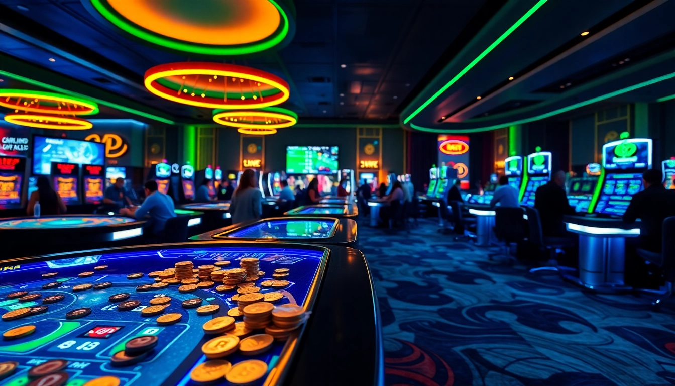 Jouez dans un crypto casino moderne avec des jetons colorés et des tables de jeux animées. related image