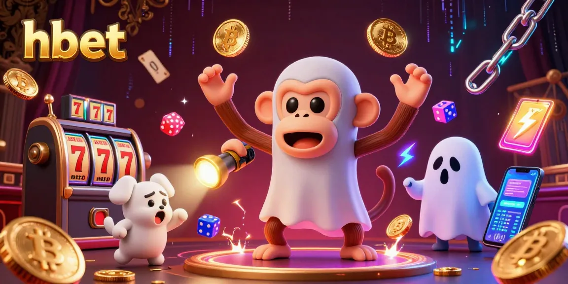 Experience the thrilling action at hbet with a lively poltergeist monkey juggling gold and a ghost-hunter puppy in a casino.