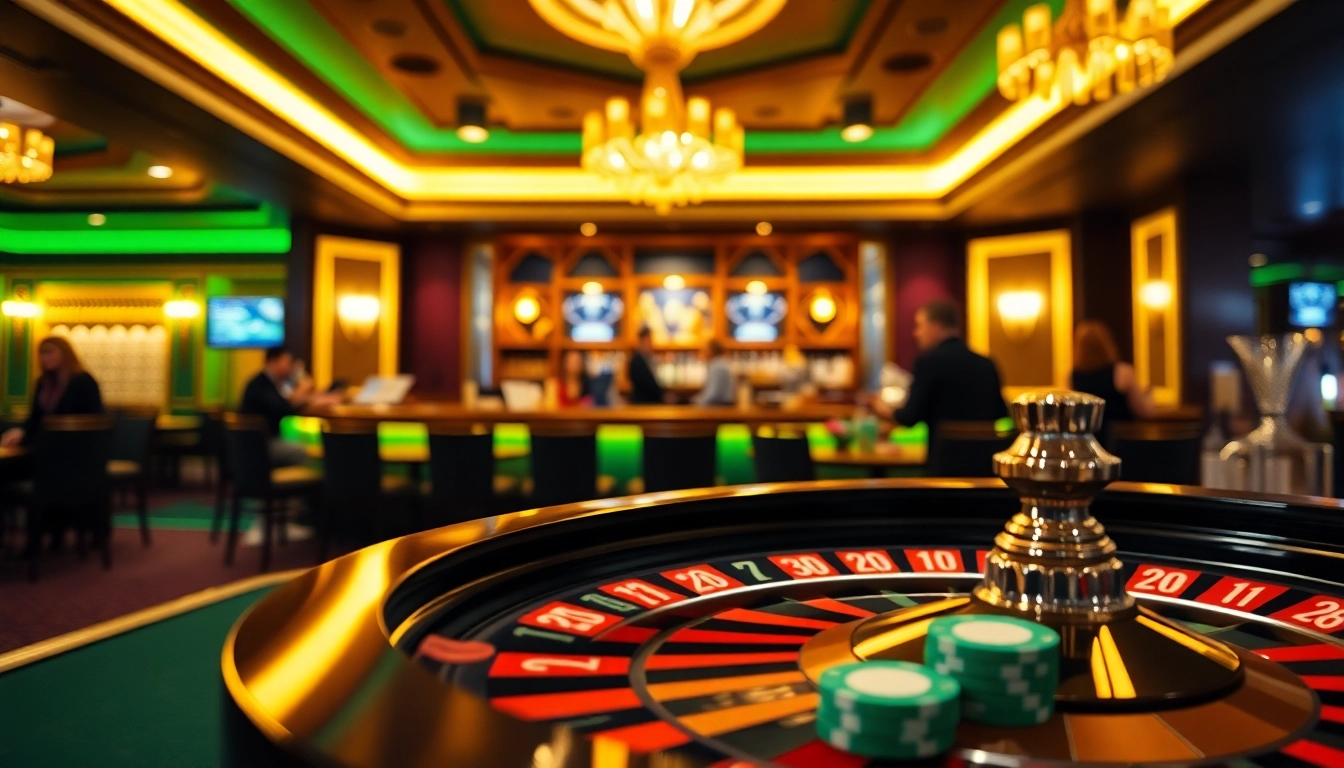 Jouez au casino en ligne avec des jetons de poker et une roulette dans une ambiance élégante.