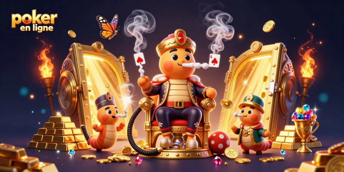 Jouer au poker en ligne avec une illustration animée riche et immersive de personnages colorés.