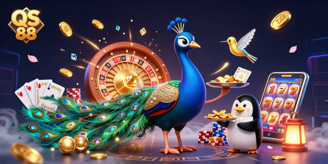 Experience QS 88 online gaming with vibrant casino elements and engaging characters.