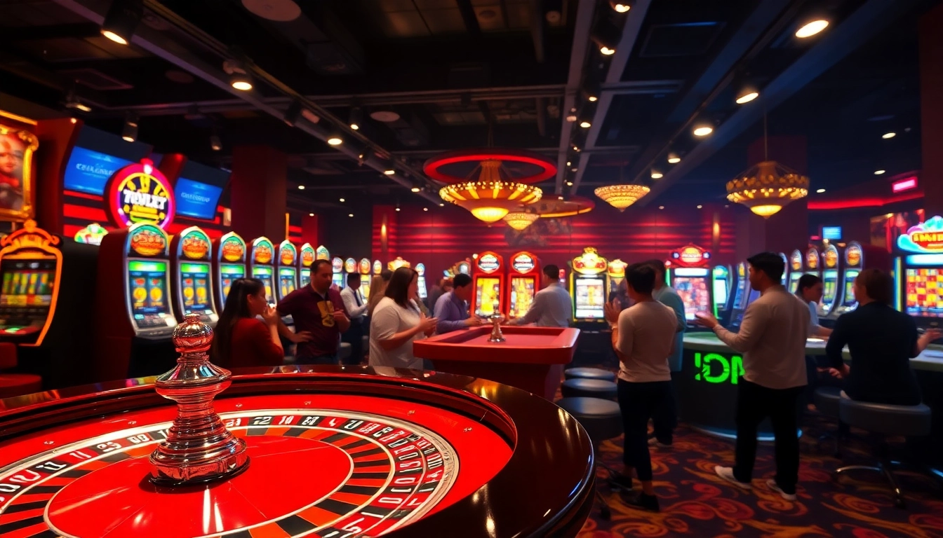 Jouez aux jeux de casino en ligne dans un cadre élégant avec des lumières vibrantes.