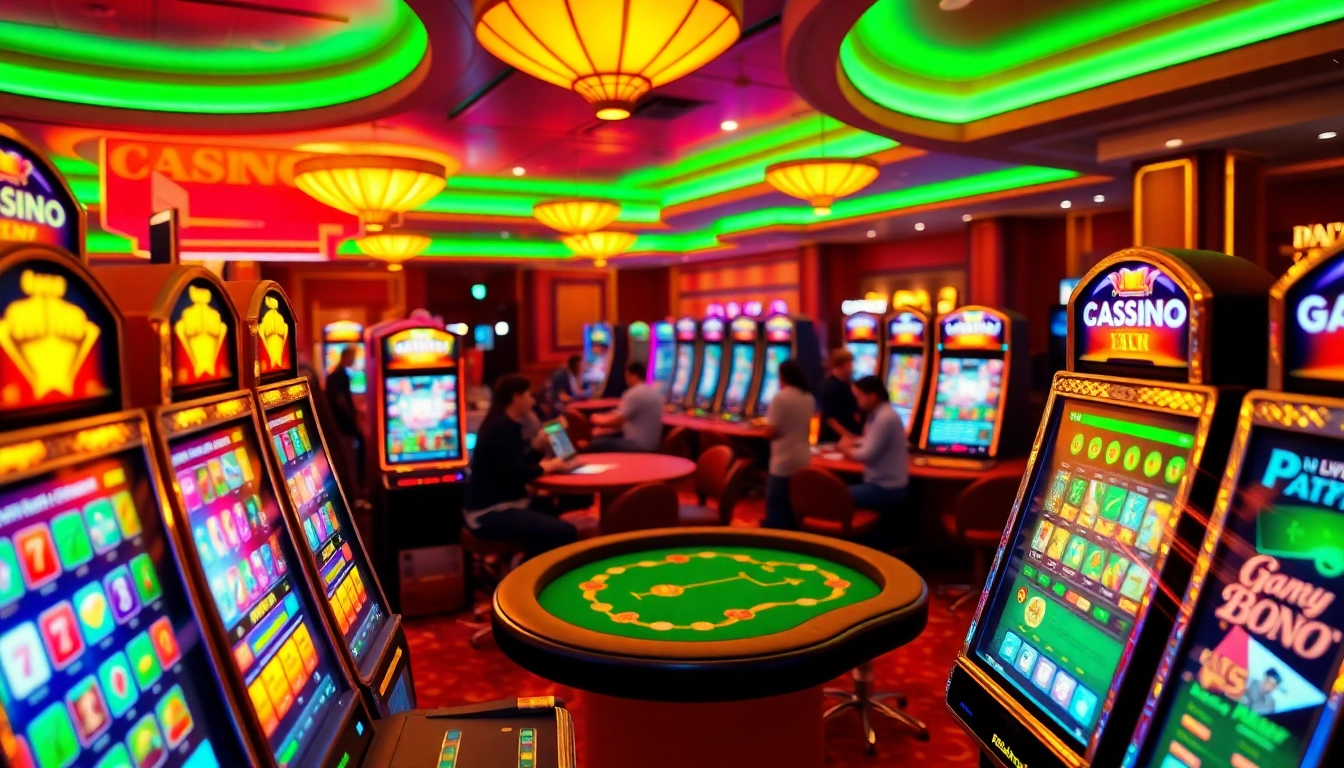 Jouer à casino en ligne avec des machines à sous colorées et tables de poker virtuelles.
