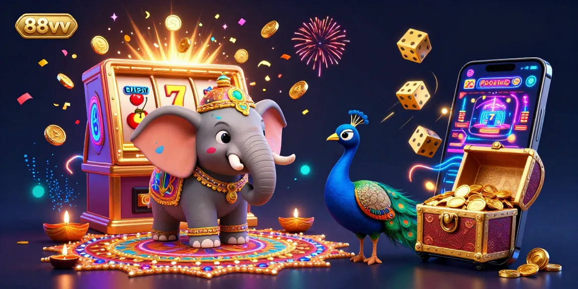 Engage with thrilling 88vv casino games featuring a festive elephant and jackpot elements.