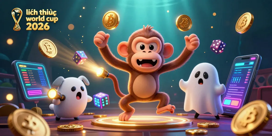 Catch the excitement of lịch thi đấu world cup 2026 featuring a playful monkey juggling coins, framed by vibrant casino elements.