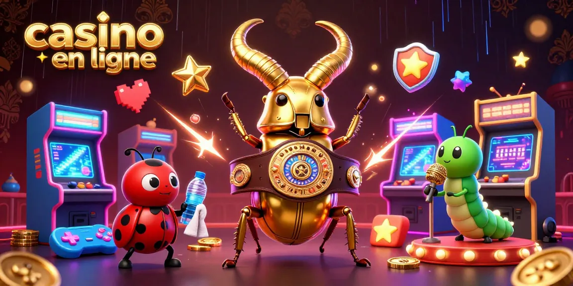 Gagnez gros sur un casino en ligne avec cette illustration dynamique de jeux d'arcade et d'animaux en pleine action.