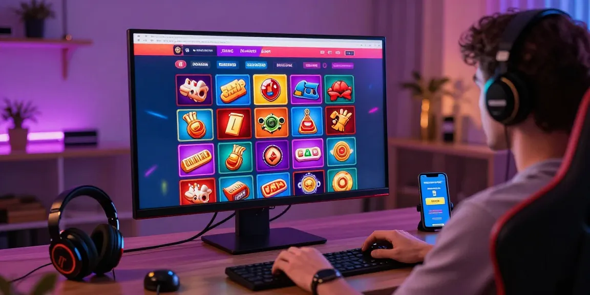 Un joueur interactif sur un casino en ligne, profitant des machines à sous et jeux de table dans un environnement moderne.