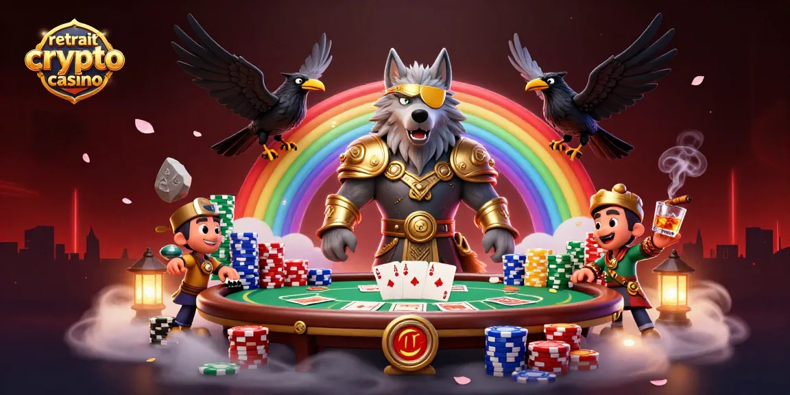 Retrait crypto casino : image d'un casino avec des personnages mythologiques et des éléments de jeu dynamiques.
