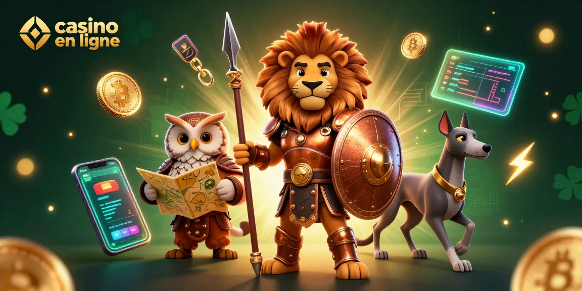 Jouez au casino en ligne avec des personnages emblématiques et des éléments de cryptomonnaie, vibrant d'animation.