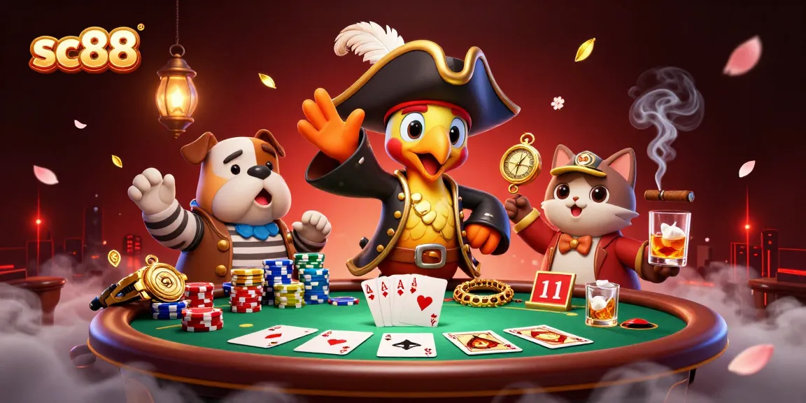Engage in thrilling poker action at sc88 with vibrant characters and casino elements.